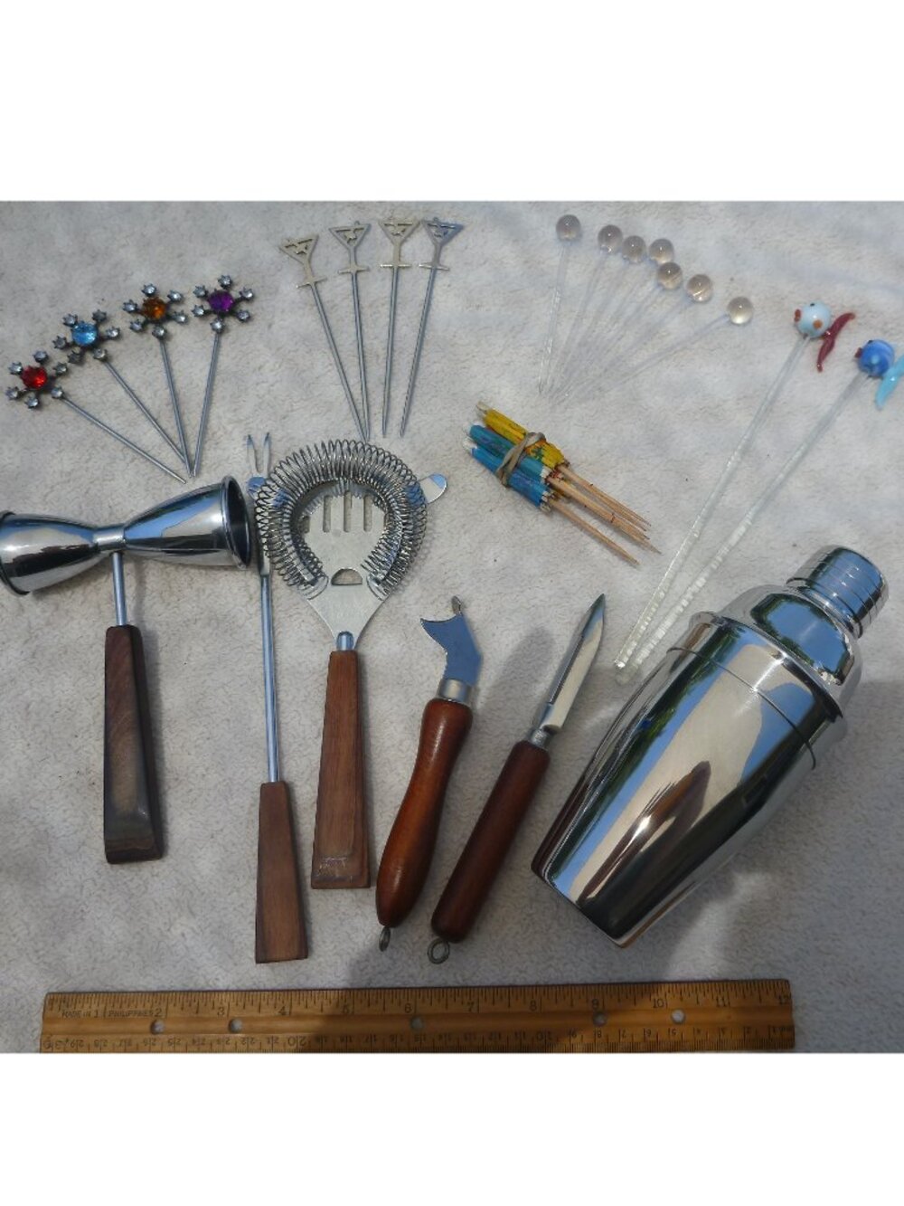 Vintage Bar Tool Set with Swizzle Sticks